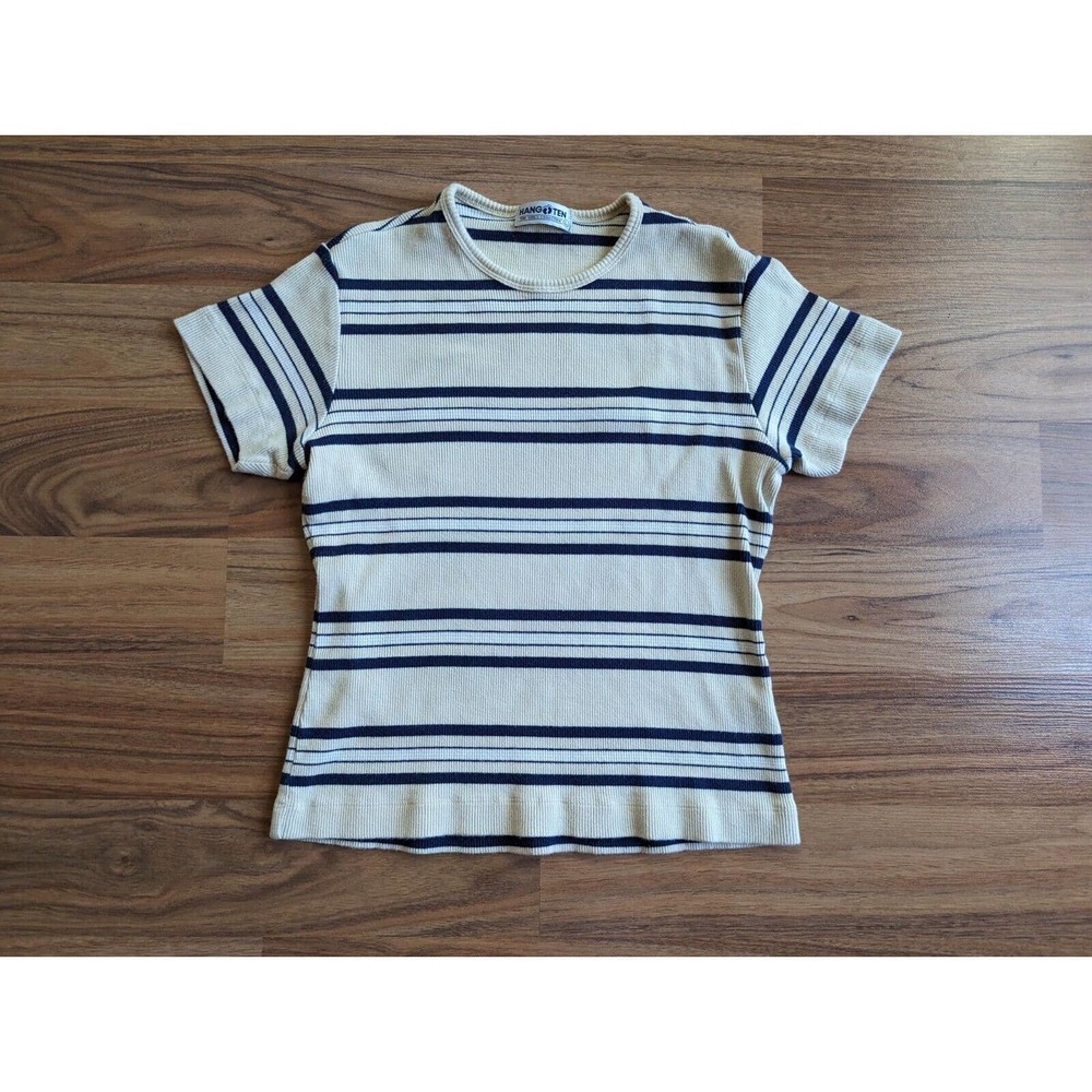 Vintage Hang Ten Striped Crop Top Size L, Made In The USA Stripe Tee Cotton A9